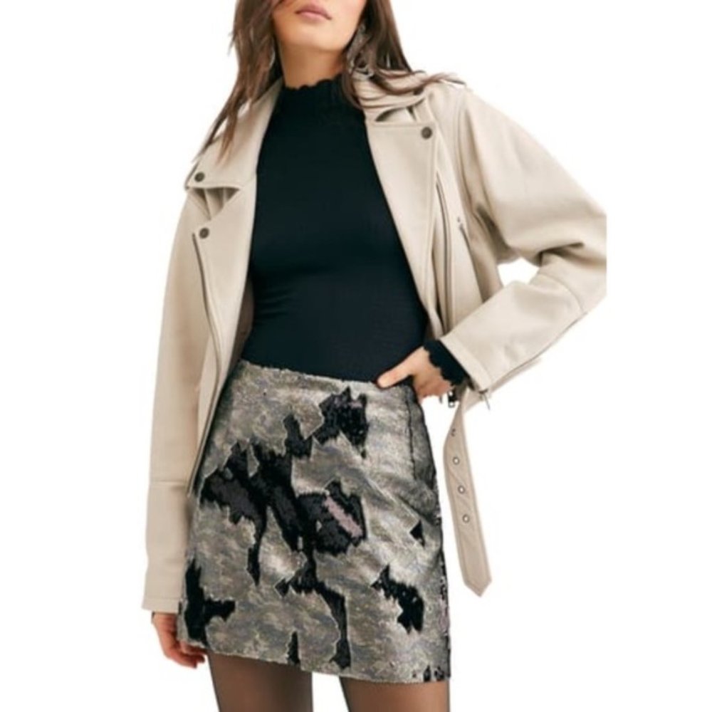 Free People Skinny Sequin Camo Mini Skirt Size 12